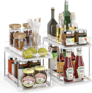 2-Pack 2-Tier Sliding Under Sink Organizer for Kitchen & Bathroom – Transparent