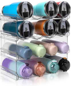 Stackable 4-Tier Water Bottle Organizer for Kitchen Storage – Clear Holder for 16 Bottles