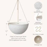 13-Inch Large Hanging Planters for Outdoor Plants – Set of 2 Speckled White Hanging Flower Pots - Image 3