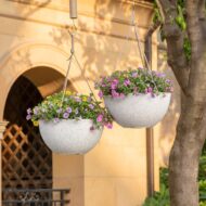 13-Inch Large Hanging Planters for Outdoor Plants – Set of 2 Speckled White Hanging Flower Pots - Image 2