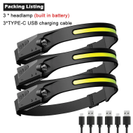 1/2/3PCS LED Induction Headlamp Camping Search Light USB Rechargeable Headlight Led Head Torch Work Light with Built-In Battery - Image 12